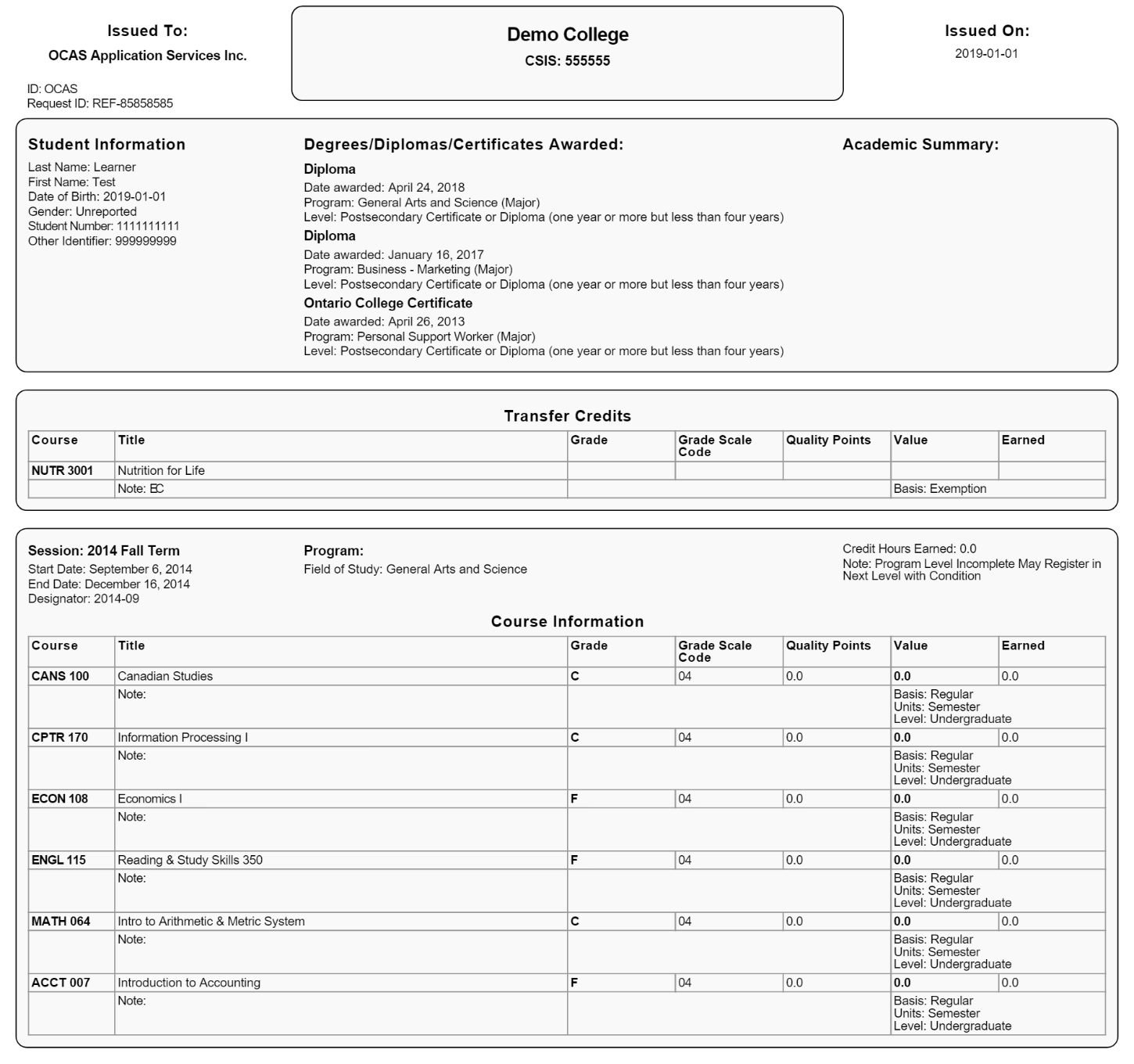 PDF College Transcript Sample